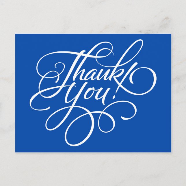 Postale Carte de remerciement bleu électrique écriture fan (Devant)