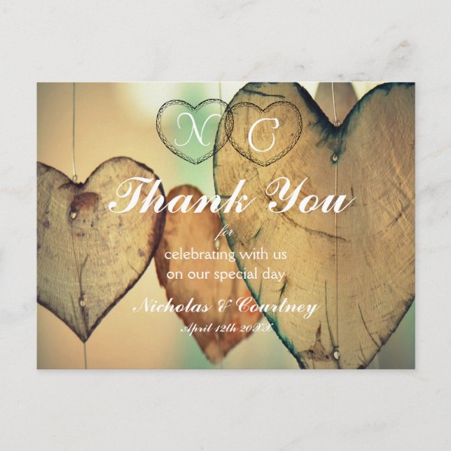 Postale Carte de remerciement coeurs Bokeh (Devant)