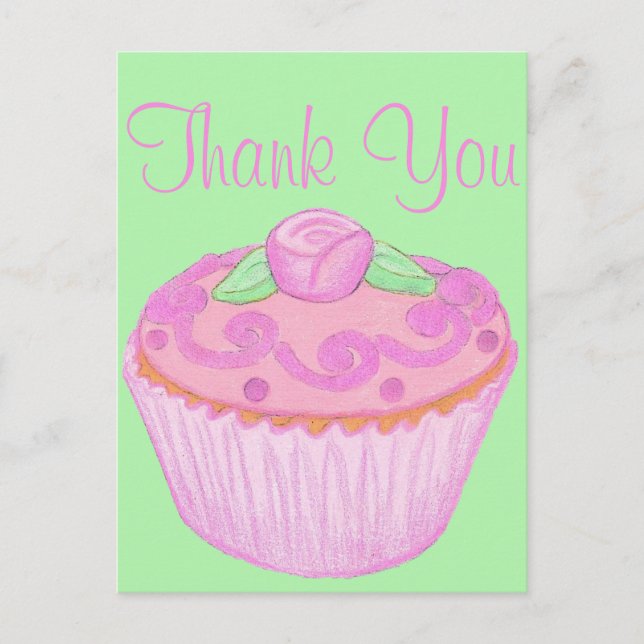 Postale Carte de remerciement Cupcake Rose Vert 3 (Devant)