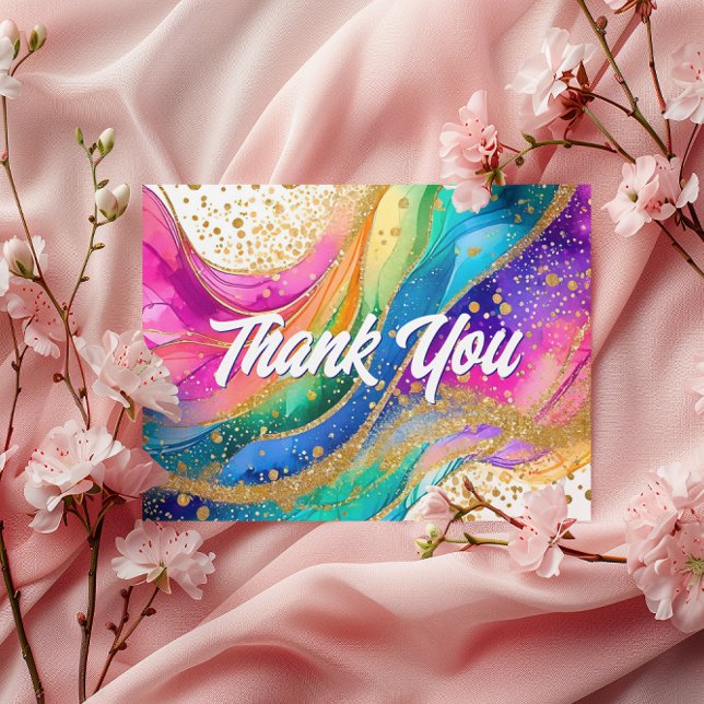 Postale Carte de remerciement d'anniversaire avec encre al (Rainbow Alcohol Ink Birthday Thank You Postcard)