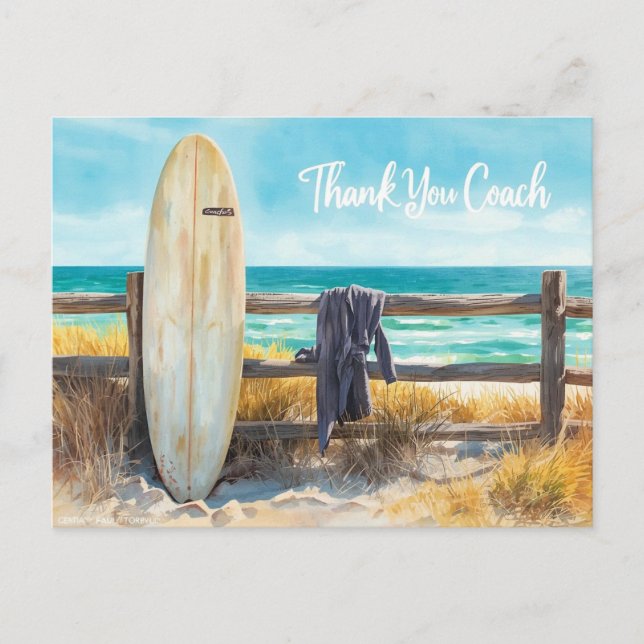 Postale Carte de remerciement de coach de surf | Planche d (Devant)