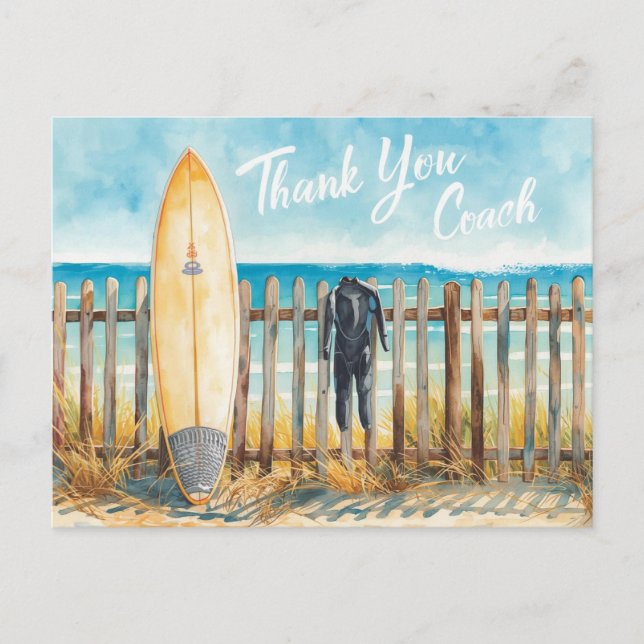 Postale Carte de remerciement de coach de surf | Planche d (Devant)