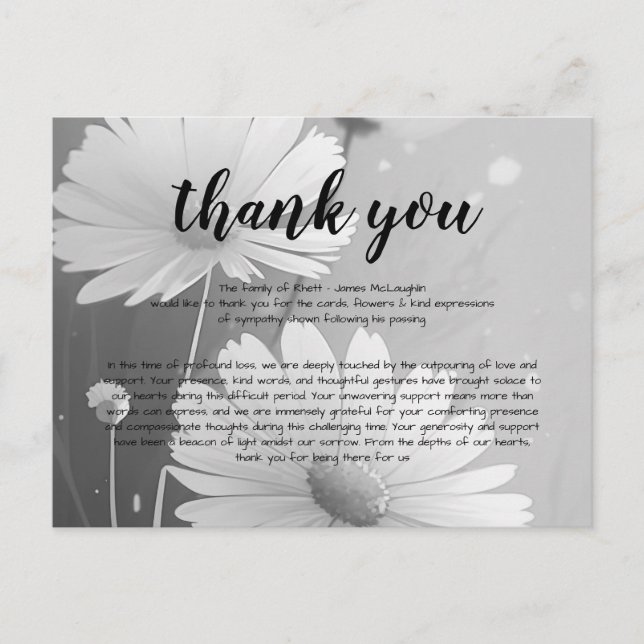 Postale Carte de remerciement de condoléances funéraires (Devant)