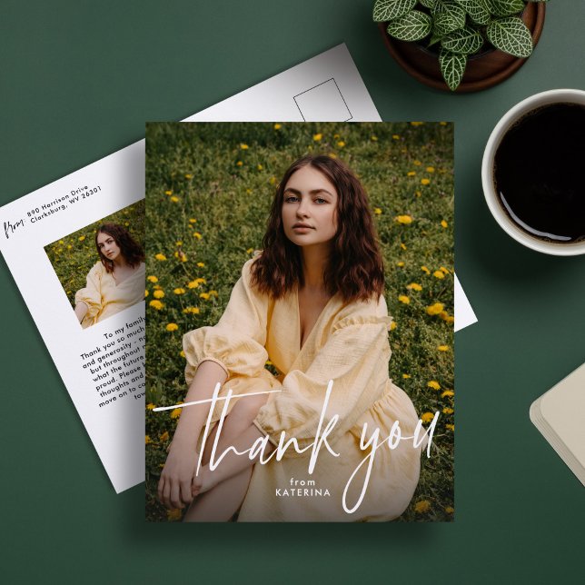 Postale Carte de remerciement de fin d'études avec deux ph (Créateur téléchargé)