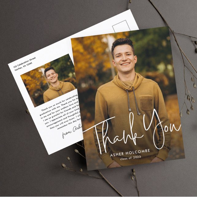 Postale Carte de remerciement de fin d'études en écriture  (Créateur téléchargé)