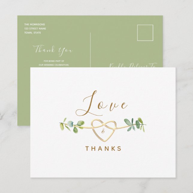 Postale Carte de remerciement de mariage à la verdure d'eu (Devant / Derrière)
