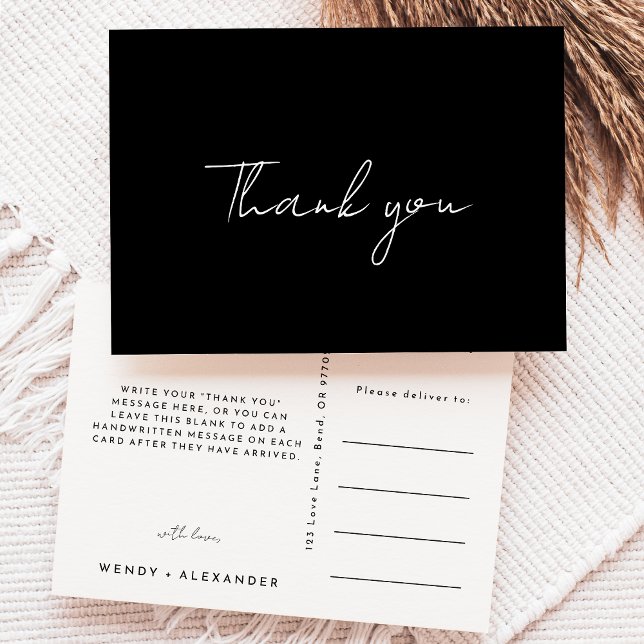 Postale Carte de remerciement de mariage à l'écriture mode (Créateur téléchargé)