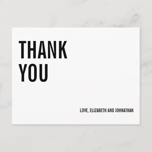 Postale Carte de remerciement de mariage à typographie sim (Devant)