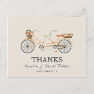 Postale Carte de remerciement de mariage à vélo tandem flo