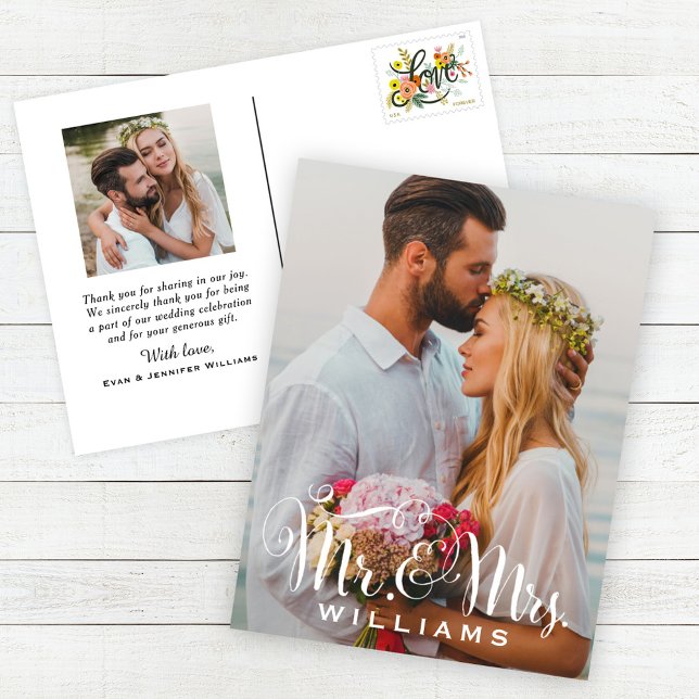 Postale Carte de remerciement de mariage avec écriture Mr  (Créateur téléchargé)