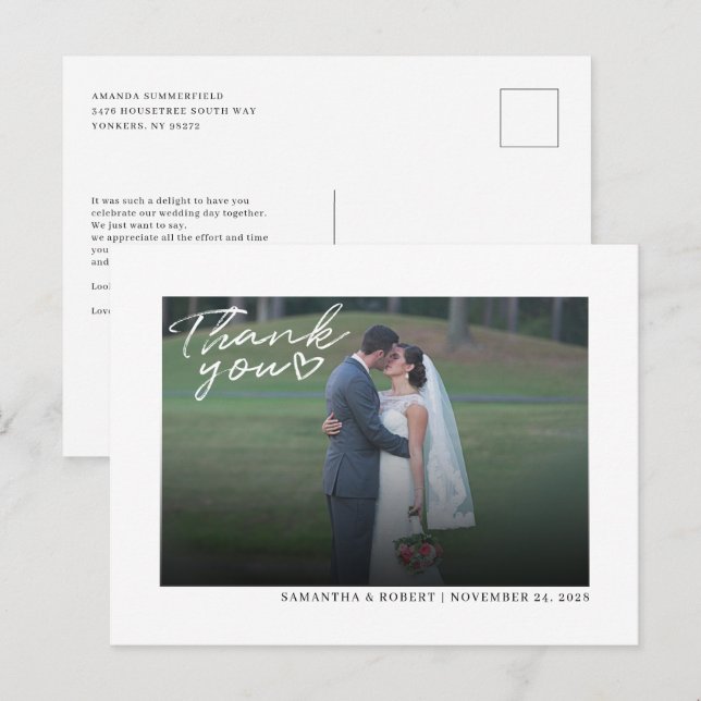 Postale Carte de remerciement de mariage avec photo et écr (Devant / Derrière)