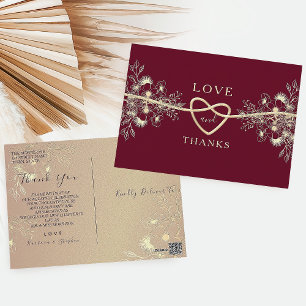 Postale Carte de remerciement de mariage bordeaux à fleurs