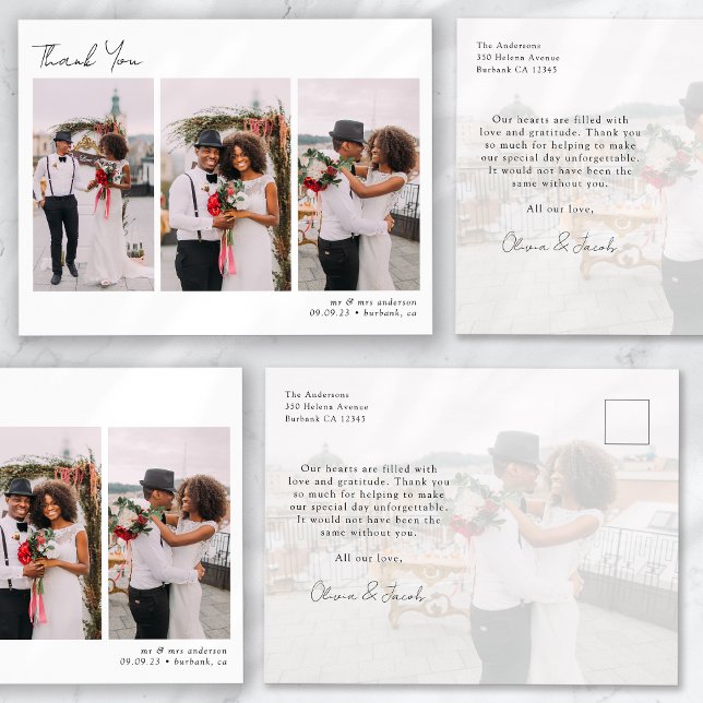 Postale Carte de remerciement de mariage calligraphie 4 ph (Créateur téléchargé)