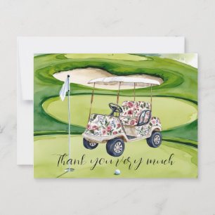 Postale Carte de remerciement de mariage de golf avec char