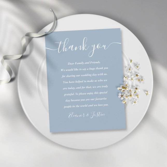 Postale Carte de remerciement de mariage Dusty Blue Script (Créateur téléchargé)