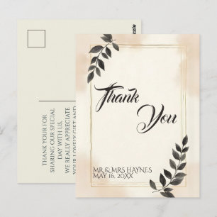 Postale Carte de remerciement de mariage élégante à feuill