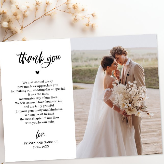 Postale Carte de remerciement de mariage élégante à l'écri (Créateur téléchargé)