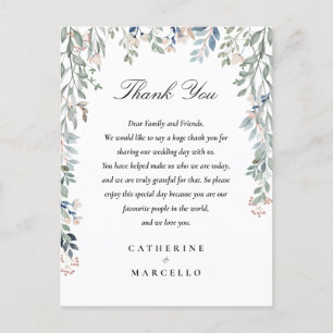 Postale Carte de remerciement de mariage élégante florale