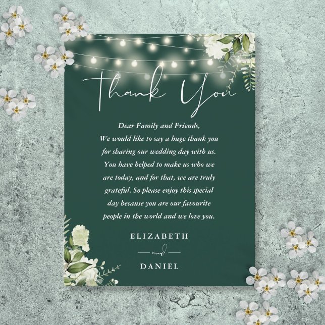 Postale Carte de remerciement de mariage Emerald Greenery (Emerald Greenery Thank You Wedding Place Card)