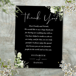 Postale Carte de remerciement de mariage en noir et blanc