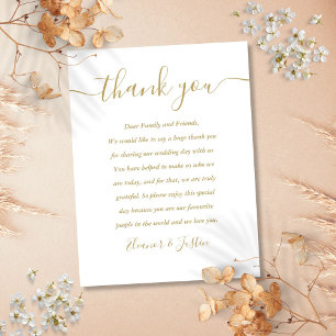Postale Carte de remerciement de mariage en or Script Than