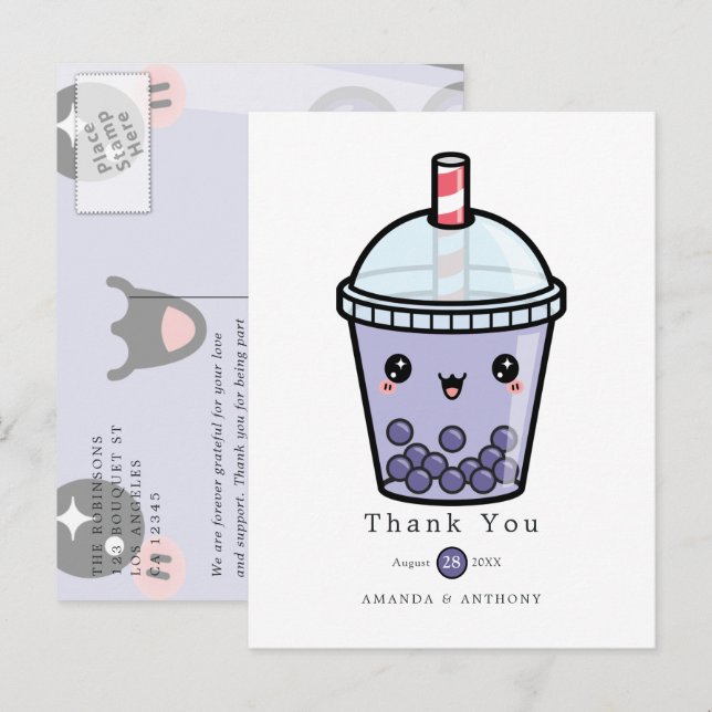 Postale Carte de remerciement de mariage floral aquarelle  (Devant / Derrière)