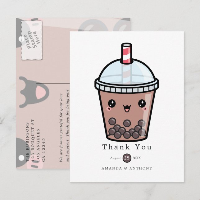 Postale Carte de remerciement de mariage floral aquarelle  (Devant / Derrière)