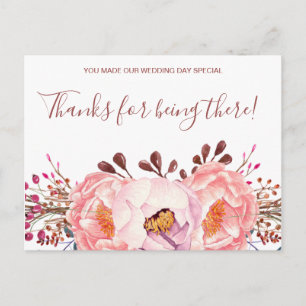 Postale Carte de remerciement de mariage florale Ruby rose