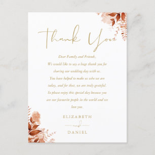 Postale Carte de remerciement de mariage florale rustique 
