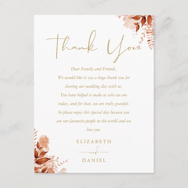 Postale Carte de remerciement de mariage florale rustique  (Devant)