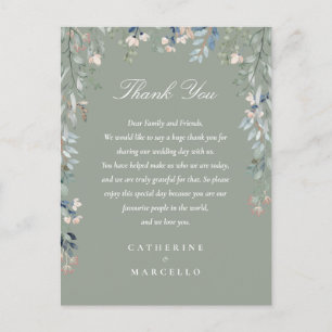 Postale Carte de remerciement de mariage florale vert saug