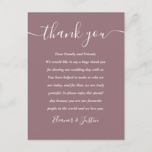 Postale Carte de remerciement de mariage mauve Script Than