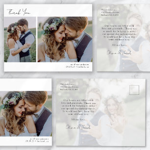 Postale Carte de remerciement de mariage minimaliste 3 pho