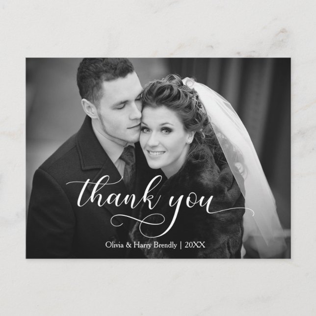 Postale Carte de remerciement de mariage moderne Merci | É (Devant)