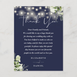 Postale Carte de remerciement de mariage Navy Blue Greener