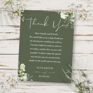 Postale Carte de remerciement de mariage Olive Green Green