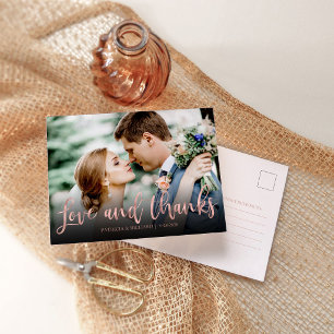 Postale Carte de remerciement de mariage photo en or rose 