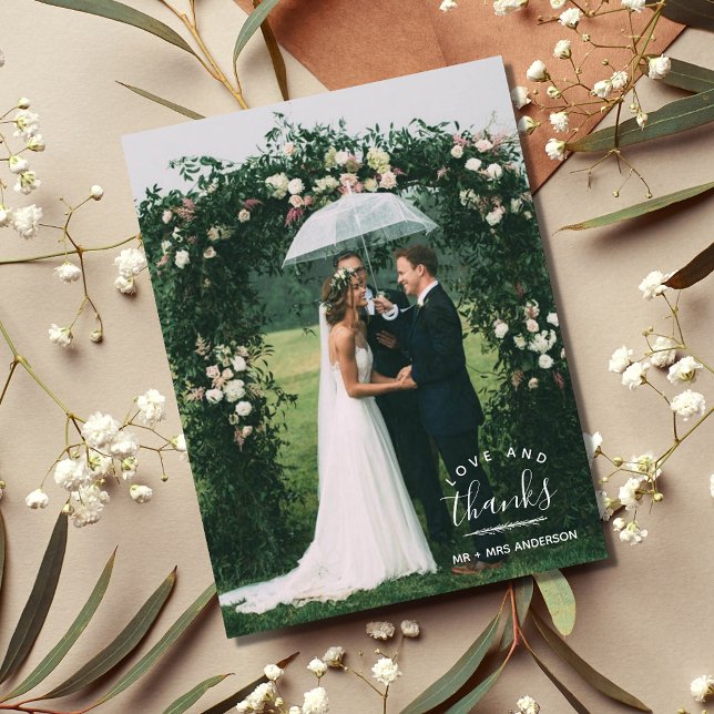 Postale Carte de remerciement de mariage photo Love and Th (Love and Thanks Photo Wedding Thank You Postcard)
