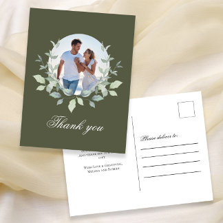 Postale Carte de remerciement de mariage photo vert olive