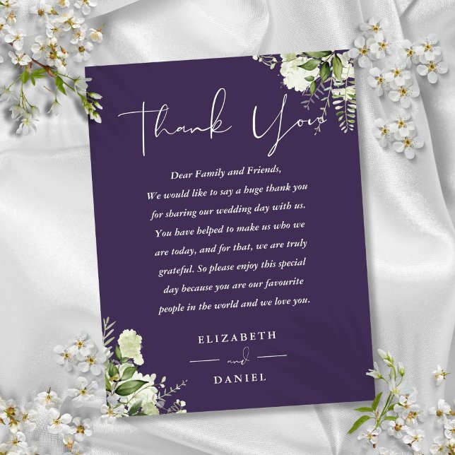 Postale Carte de remerciement de mariage Purple Greenery (Purple Greenery Thank You Wedding Place Card)