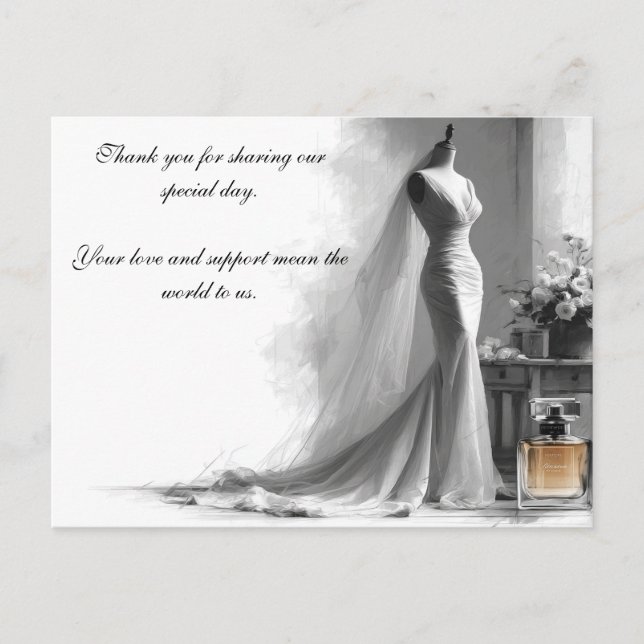 Postale Carte de remerciement de mariage romantique – Robe (Devant)