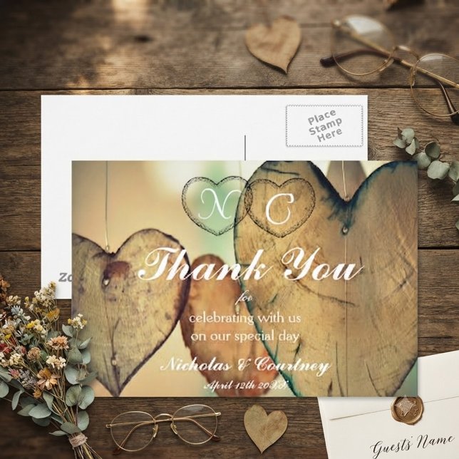 Postale Carte de remerciement de mariage Rustique Bokeh Cœ (Créateur téléchargé)