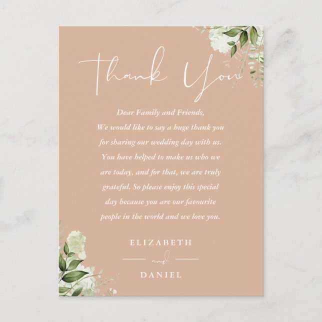 Postale Carte de remerciement de mariage Tan Greenery (Devant)