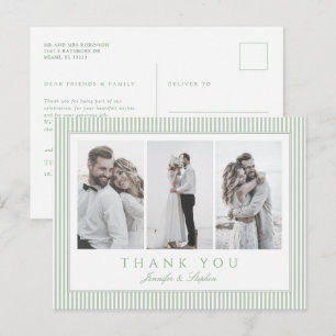 Postale Carte de remerciement de mariage trois photos vert