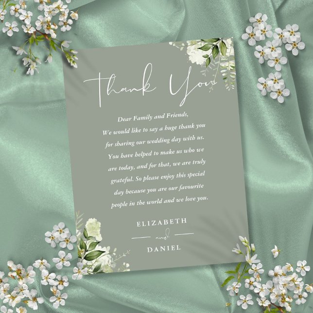 Postale Carte de remerciement de mariage vert sauge (Sage Green Greenery Thank You Wedding Place Card)