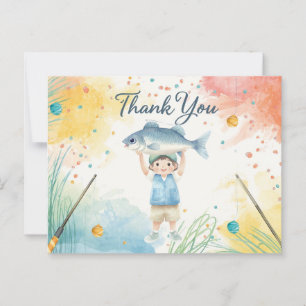 Postale Carte de remerciement de pêche avec garçon qui pêc
