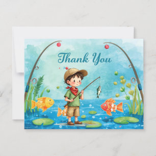 Postale Carte de remerciement de pêche avec garçon qui pêc
