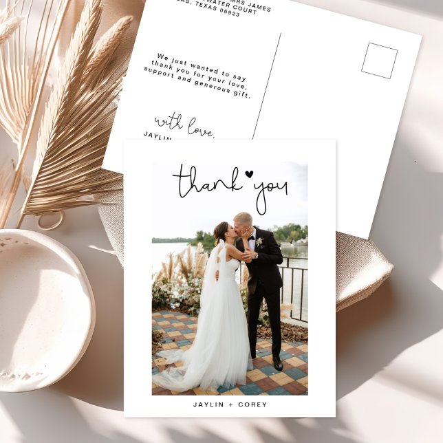 Postale Carte de remerciement de photo de mariage à cœur d (Créateur téléchargé)