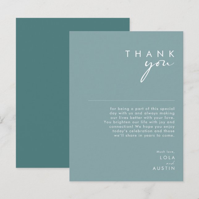 Postale Carte de Remerciement de Réception Bleue et Verte  (Devant / Derrière)
