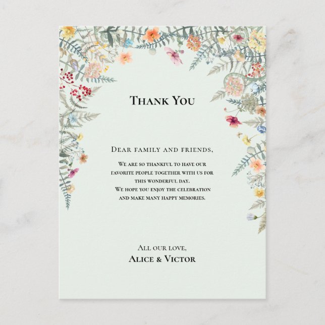 Postale Carte de Remerciement de Réception Fleur des Champ (Devant)